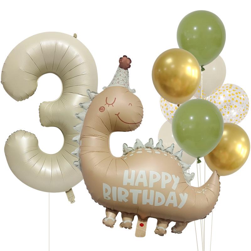 Retro Matte Caramel Dinosaur Balloon Set for Birthday Photo Props