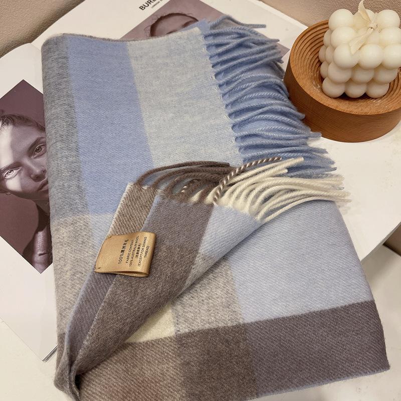 Simple and Versatile Plaid Wool Scarf for Women Couple Narrow Version Long Men's Scarf