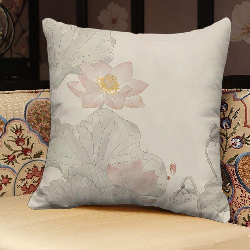 "Elegant Lotus Floral Throw Pillow Covers - Traditional Chinese Style Cushion Cases for Home Decor"
