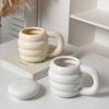 Super cute cream stacking cup high value ceramic mug household water cup student milk oat cup with lid