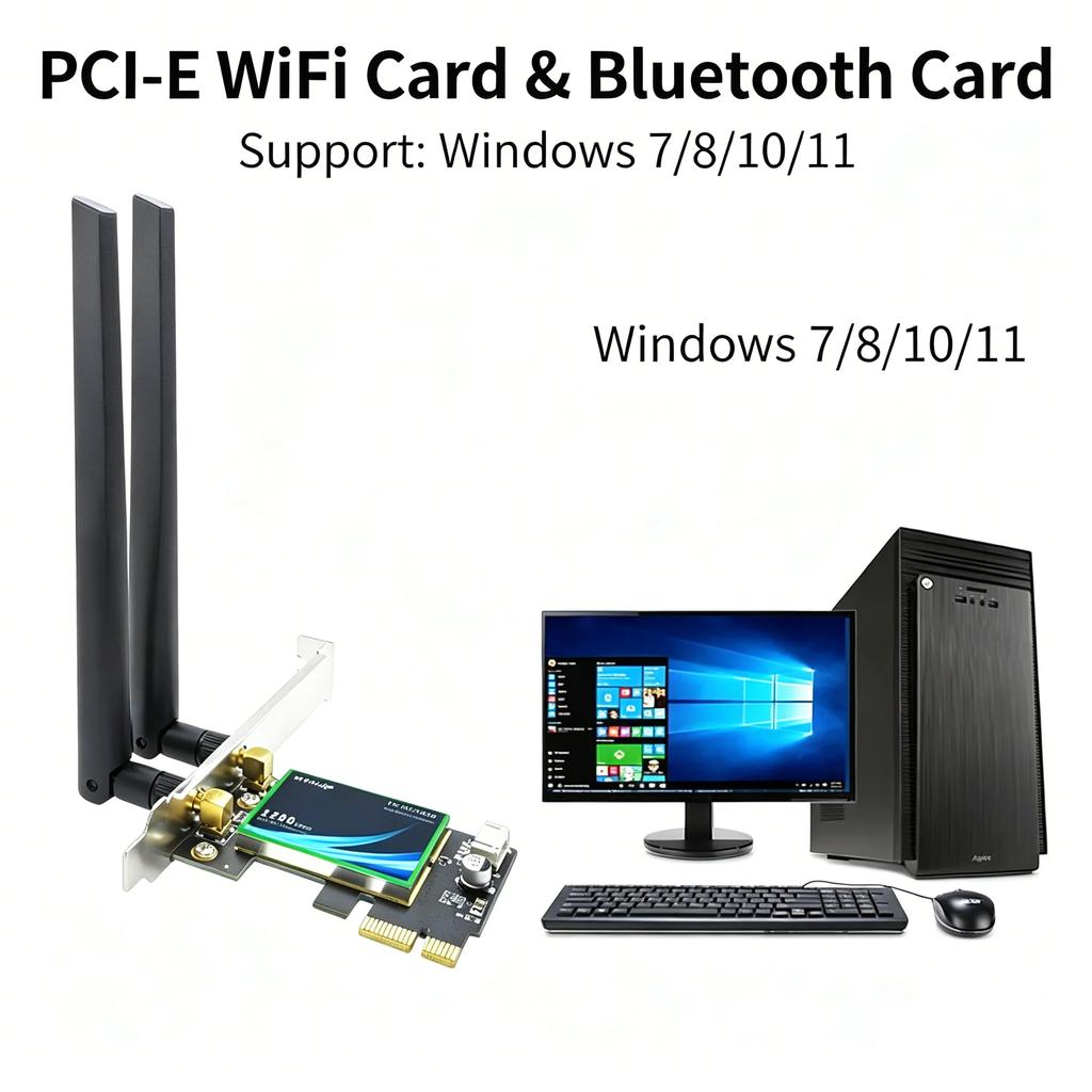 KEBIDUMEI Adattatore Wireless WiFi 5 AC1200 PCI-E BT4.1 Dual Band 2.4G/5GHz 802.11AC Scheda di Rete PC Desktop Per Windows 7/10/11
