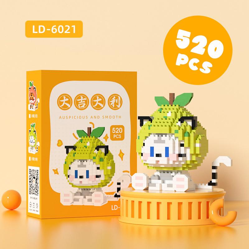 Tiger COS Orange Pear Mini Building Blocks Cute 3D Animal Mahjong Assembled Model Micro Bricks Figures Toy For Decor Toy