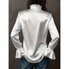Spring New Women's Solid Satin Elegant Long Sleeve Single-Breasted Shirt Blouse, Leisure Casual Top