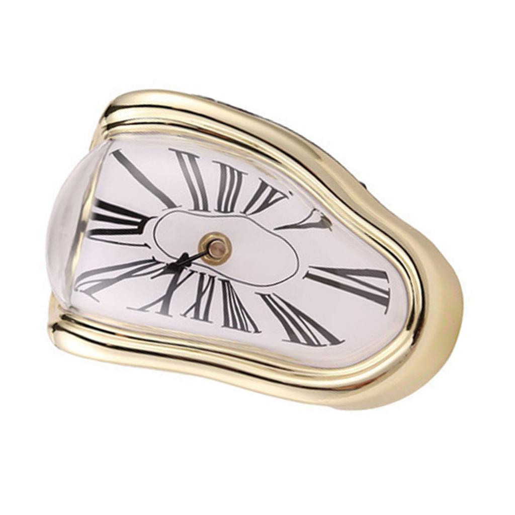 Schmelzende Uhr Kunststoff Retro Dekorative Galvanisierte Metallfarbe Schreibtisch Tischuhr für Büro Golden