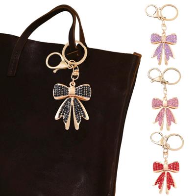 Schlüsselanhänger mit Strasssteinen und Schleife für Damen, funkelnder Schleifen-Taschenanhänger aus Kunstkristall
