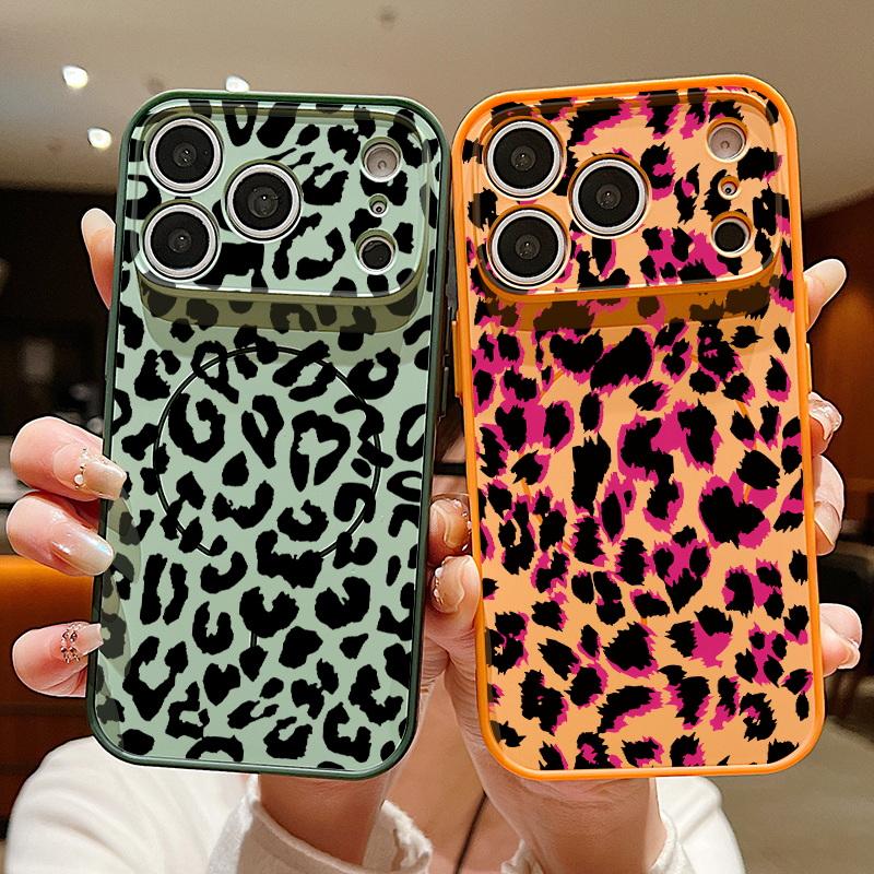 Leopard Print Pattern Magnetic Phone Case For iPhone 17 ProMax 16 15 14 13 Pro Max For Magsafe Wireless Charge Shockproof Cover