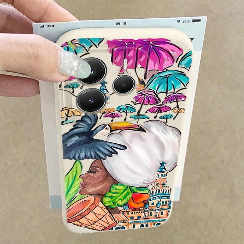 Tropical-style Toucan Pattern Case Xiaomi 14T 13T 11T Pro Leather Texture Silicone Cover Funda For Redmi Note 14 13 Pro 4G 5G 12 11