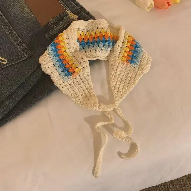 Colorful Knitted Dopamine Triangle Headscarf & Braided Headband for Women