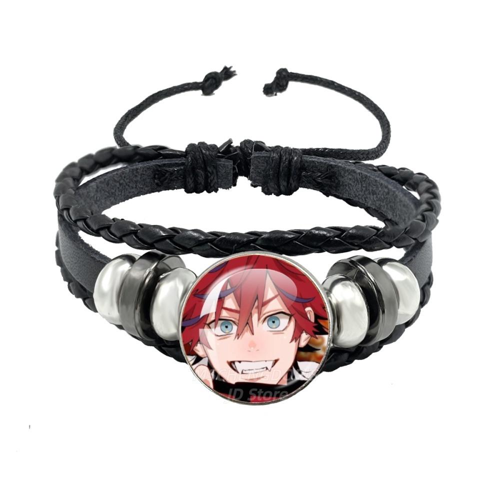 Manga Gokurakugai Cartoon Character Glass Cabochon Black Leather Bangle Bracelet Jewelry Charm Fans Gift MS013