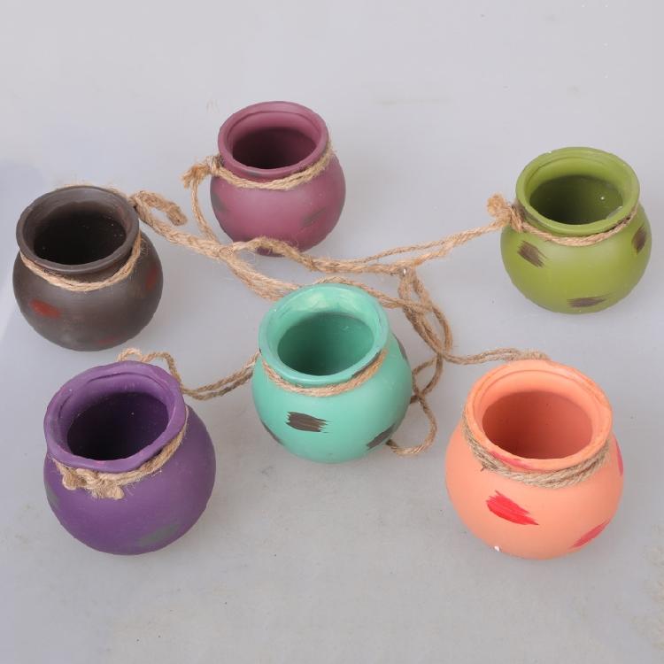 Dangling Colorful Ceramic 6 Pot Set Wall Mount Flower Cactus Planters Home Decor