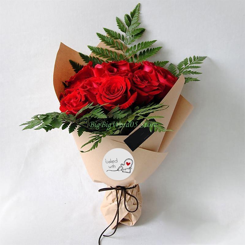 

24TE 500 Pcs Baked with Love Label Stickers for Fresh Cookie Bags Packaging CN