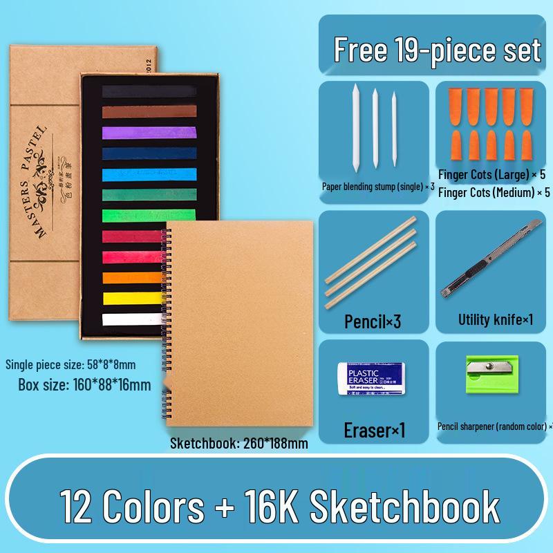 Mali Brand Pastel Chalk Set - 36 Colors Chalk Powder with Brushes for Beginners