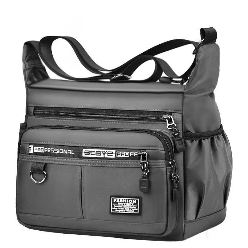 Men s cross-body bag with multi-layered pockets, adjustable shoulder strap, business single-shoulder bag серый