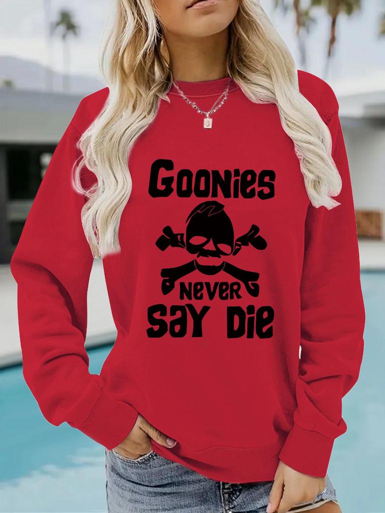 Europäischer & Amerikanischer Damen Herbst/Winter Langarm Rundhals GOONIES Print Sweatshirt Hoodie