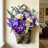 Artificial Flower Basket Farmhouse Floral Arrangement Rustic Faux Wildflowers for Outdoor Front Porch Spring Home Decor