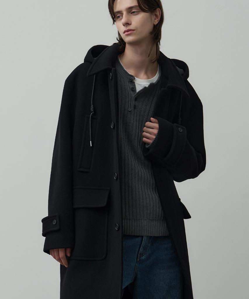 Alyss [Wool 90] Detachable Wool Balmacaan Hooded Coat [Black]