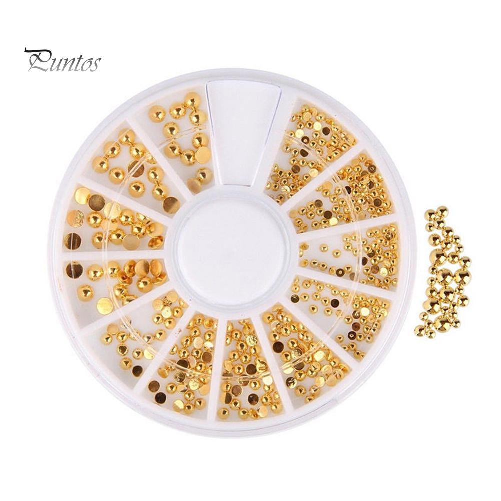 Puntos Nail Art DIY 2/3/4mm Mixed Golden Tone 3D DIY Flat Back Beads Decoration Beauty