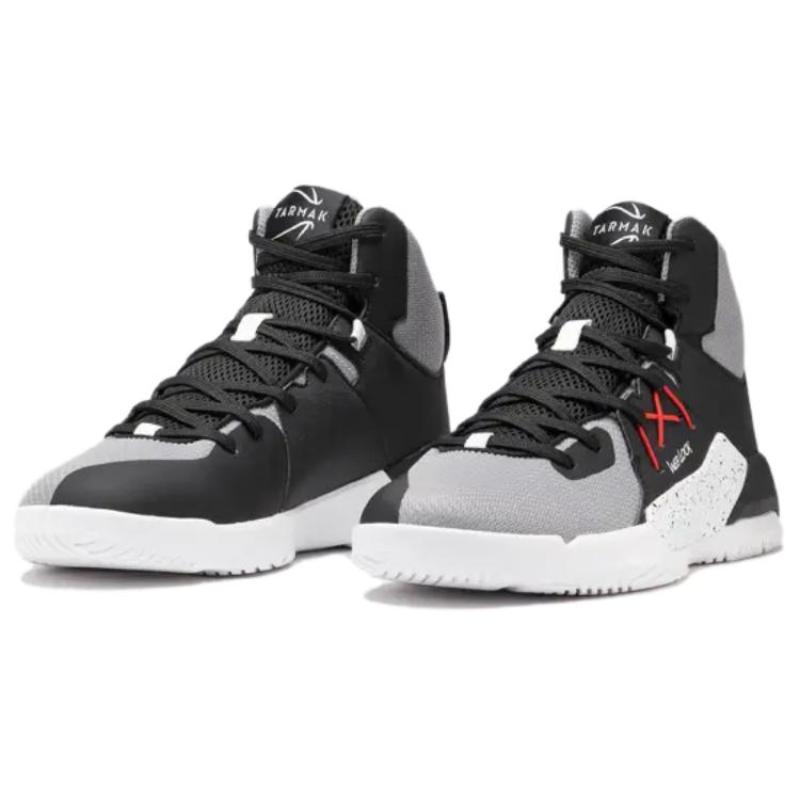 DECATHLON Protect 120 Cushioned Slip-Resistant Breathable High-Top Basketball Shoes Unisex Gray Black