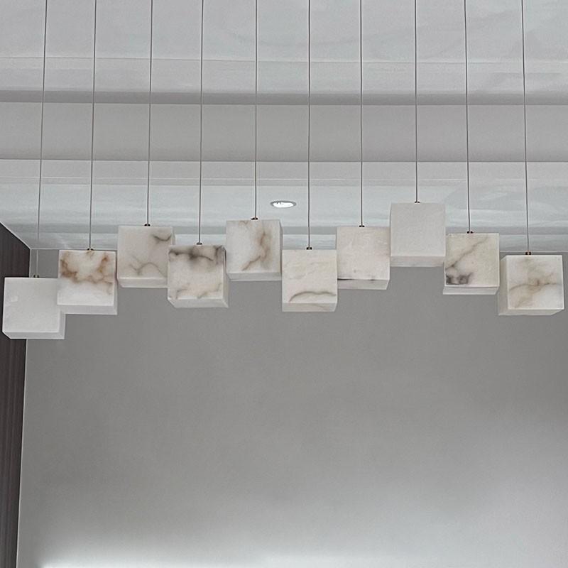 White Noble Luxury Marble Cube LED Home Decoration Chandelier Lighting 2024 New Trend For Dinning Table