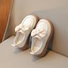 Girls Fashion Leather Shoes 2-18 Years Old Brown Bow Girls Walking Shoes Beige Hundred with Non-slip Children Baby Single Shoes