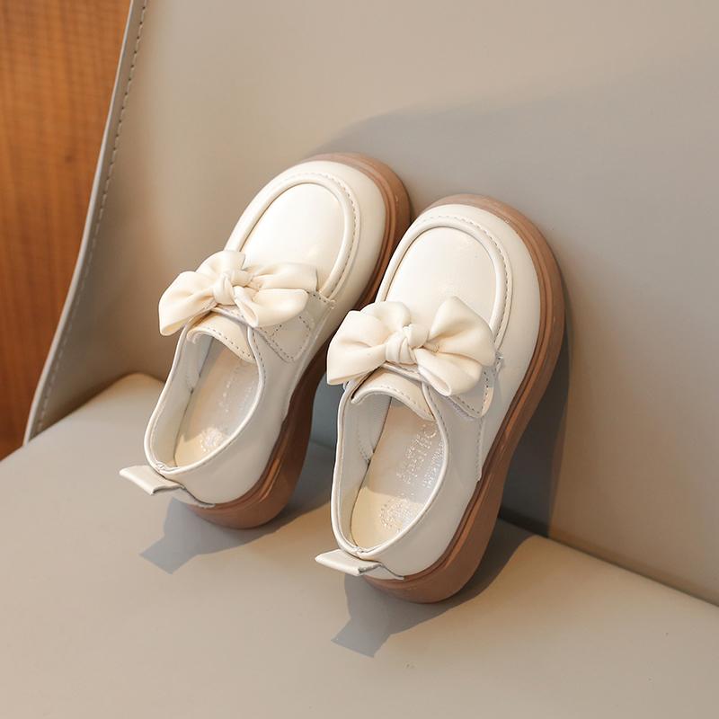 Girls Fashion Leather Shoes 2-18 Years Old Brown Bow Girls Walking Shoes Beige Hundred with Non-slip Children Baby Single Shoes