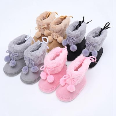 Baby Plüschschuhe Babystiefel Doppelbommel Einfarbig Weichsohlige Schuhe Kinder Kleinkindschuhe
