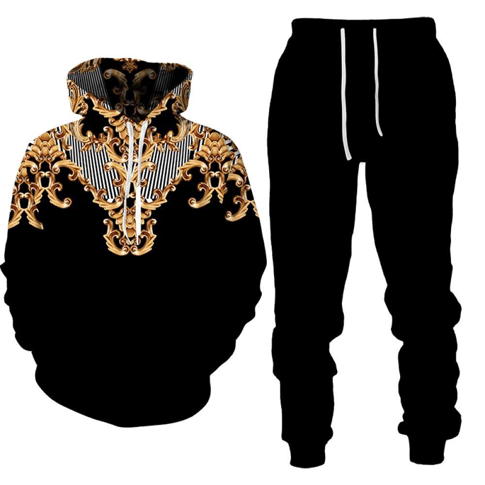 

Весенне-осенний стиль барокко, толстовки с принтом/брюки/спортивный костюм, мужской и женский костюм из двух предметов, Harajuku, большие мужские комплекты свитшотов S