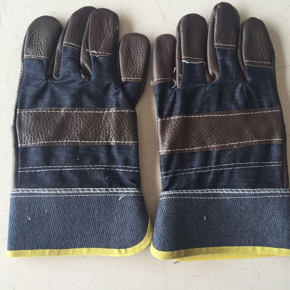 1 Pair Labor Protection Cowhide Welding Gloves Thickened Welder Gloves Leather Work Gloves Outdoor