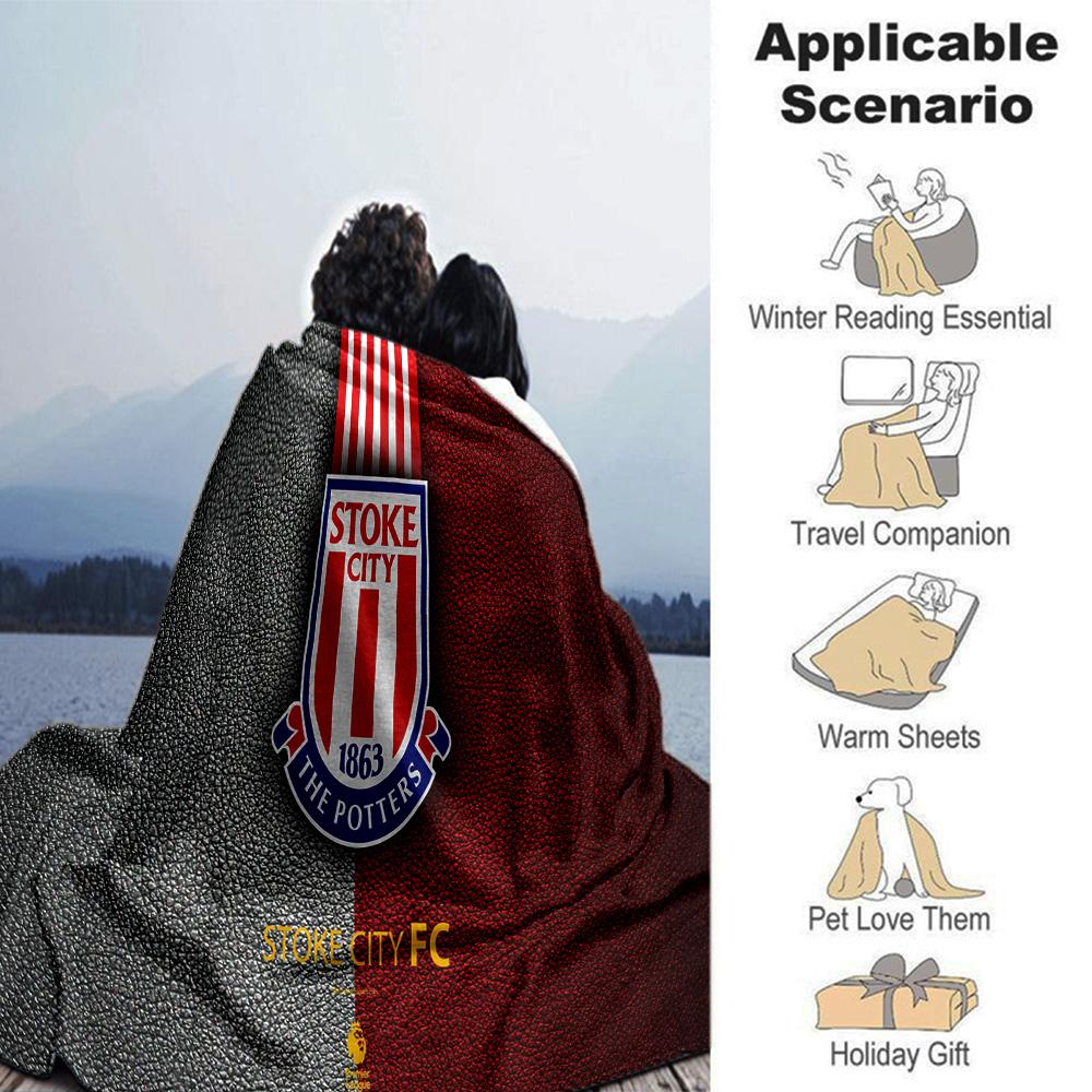 Stoke Football Club Flannel Blanket, Soft Polyester, Modern Design, All-Season for Camping, Travel, Gifts for Holidays or Birthdays