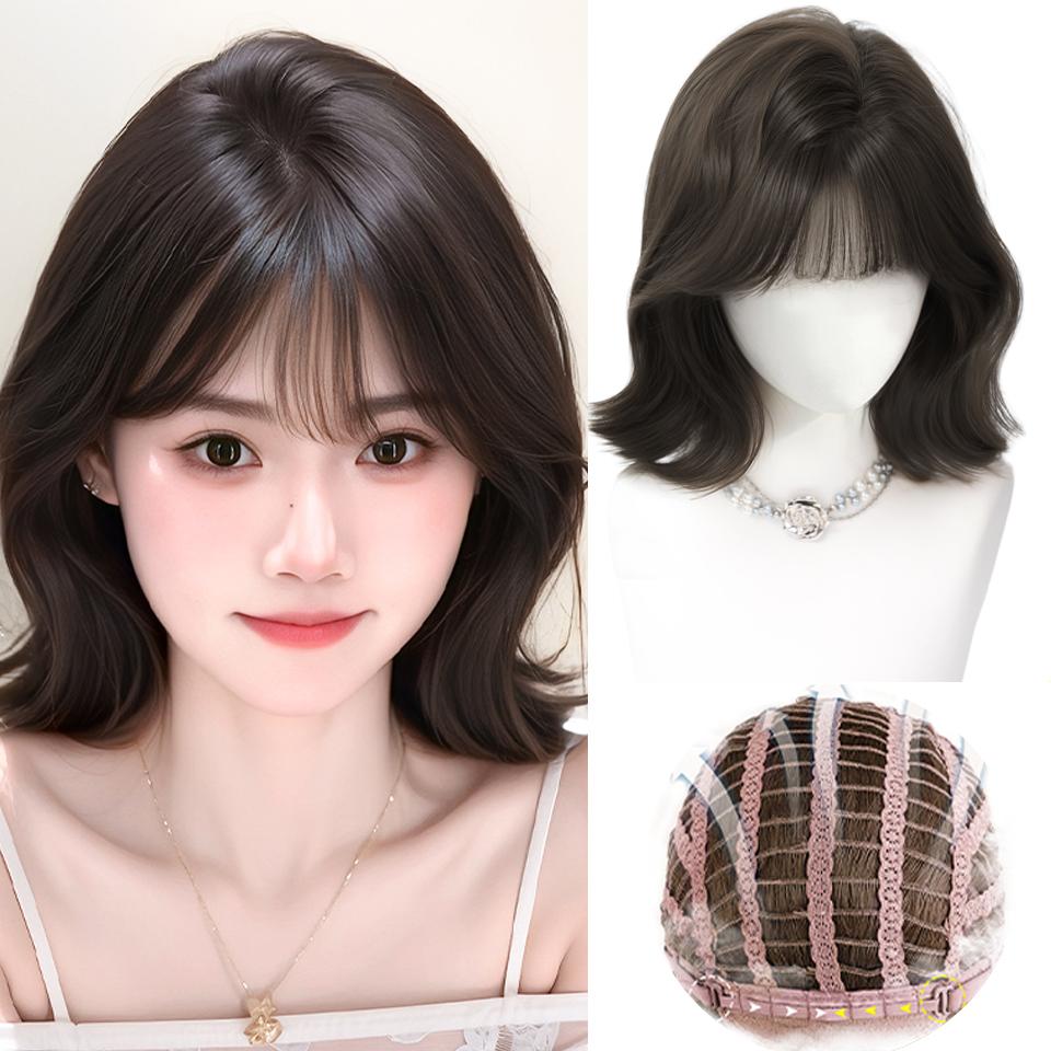 Bob Straight Synthetic Wigs with Bangs Blonde Cosplay Party Lolita Hair Wigs for Women Natural Heat Resistant Wigs for Girls