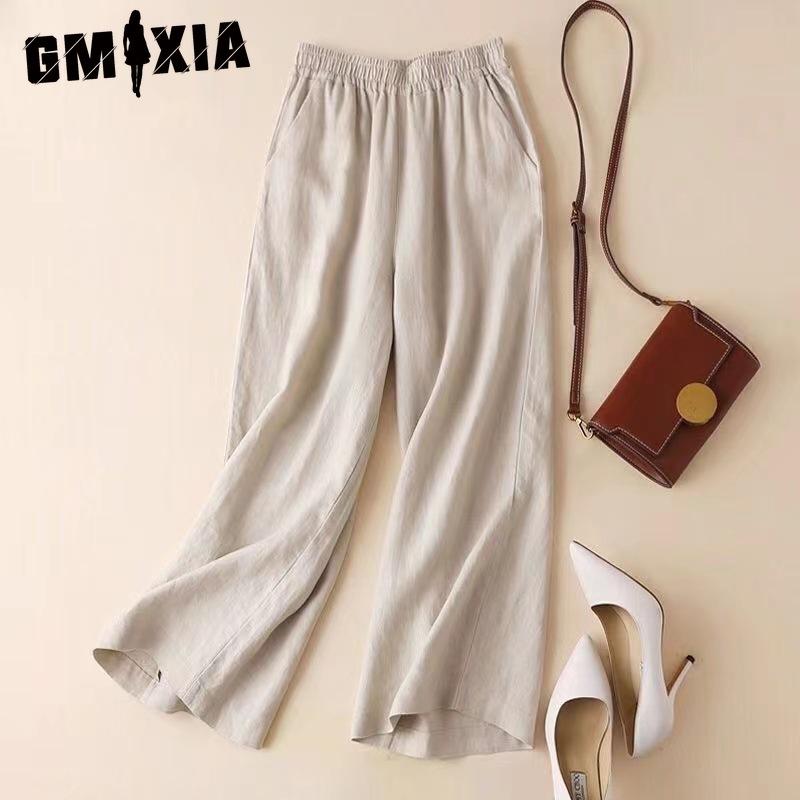 

GMXIA Женские модные повседневные брюки и капри с однотонным принтом L бежевый