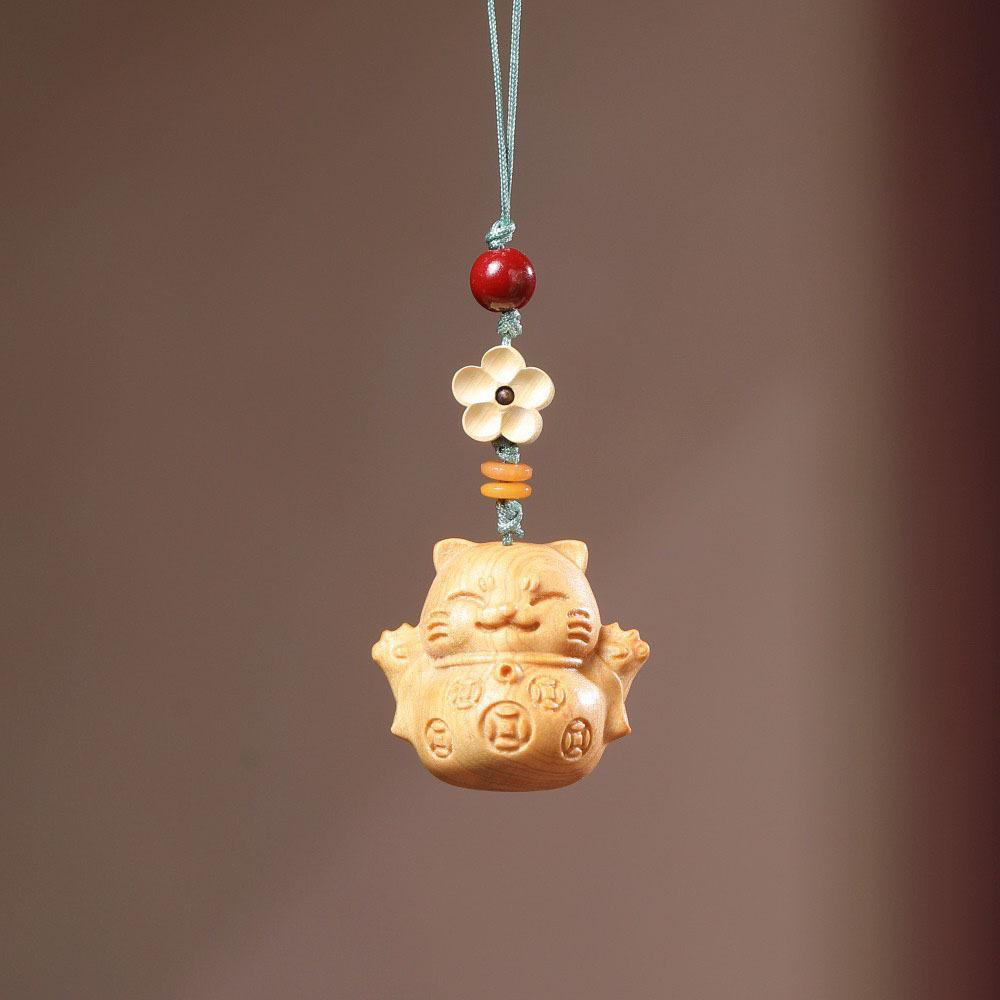 Wooden Copper Coin & Gold Coin Cat Phone/Car Pendant - Lucky Cat Plaque Bag Decoration, Couple Style Pendant Ornament