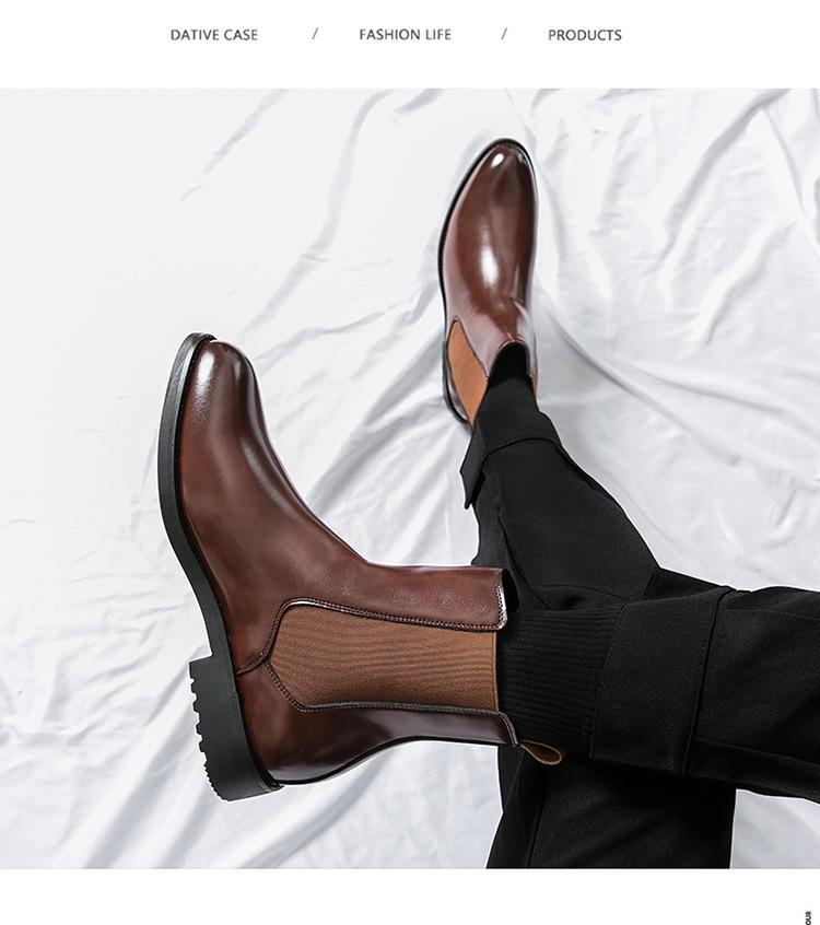 Korean Retro Black Leather High-Top Men's Mid-Calf Martin Boots for Spring & Autumn Fashion