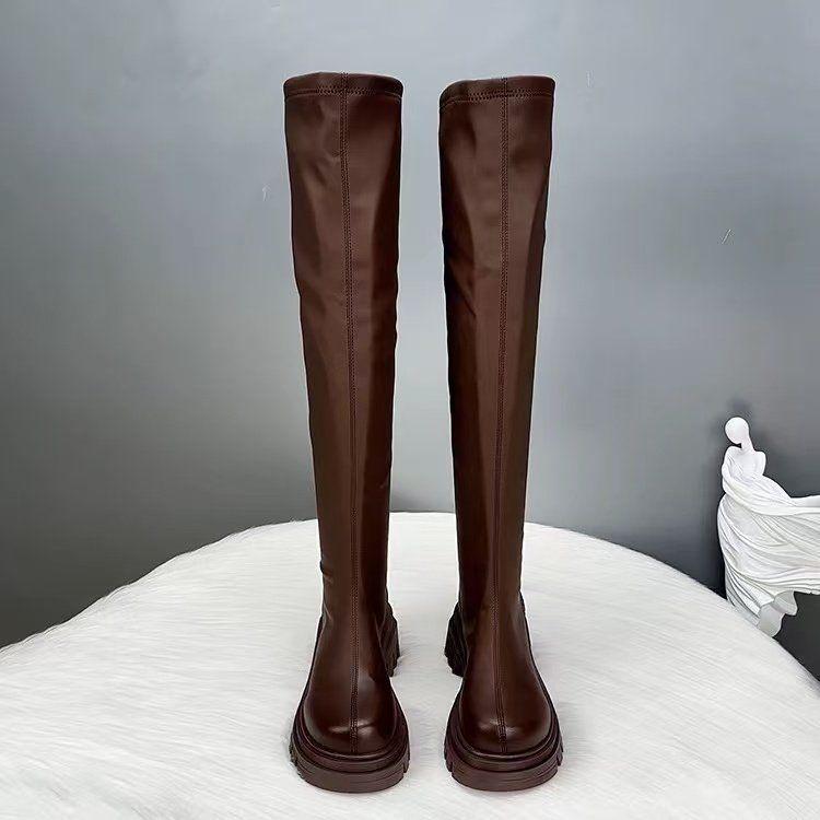 Women's Over-the-Knee High-Tube Autumn/Winter Knight Boots - Slim, Height-Increasing, Elastic, Plus Velvet with Zipper.