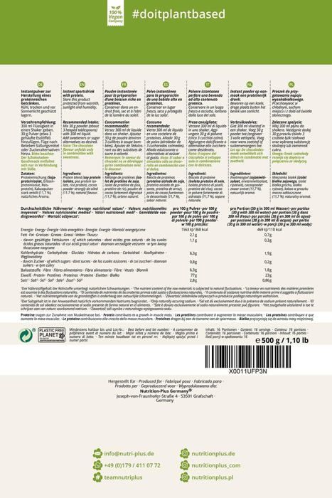 Nutri+ natures protein - poudre de protéines végétaliennes - chocolat - proteines - 500g