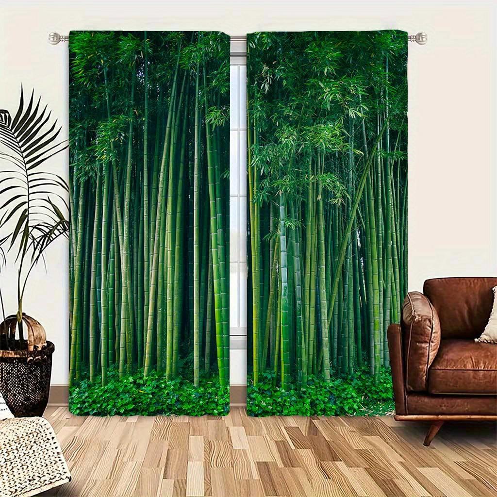 Modern Style Bamboo Wall Print Curtains for Living Room Bedroom Easy To Hang Semi-Transparent Machine Washable Home Decoration