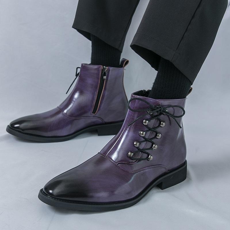 Nuova Marca Designer Invernali Punta Stringati Pelle Chelsea Stivaletti alla Caviglia Per Tendenza Uomo High Tops Scarpe Nere Marroni Zapatos Hombre