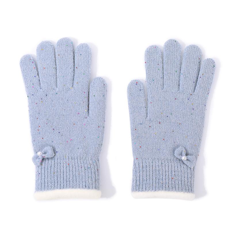 Winter Adult Gloves Women's Color Dot Bow Dew Finger Riding Gloves Women's Outdoor Double Layer Thickened Warm Gloves Men's