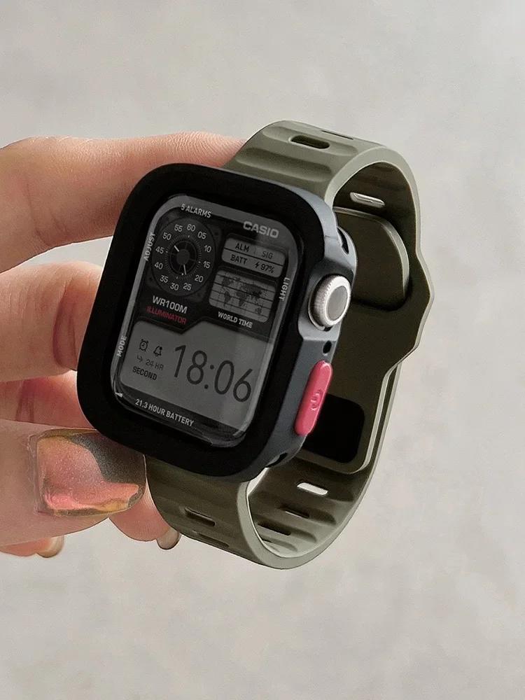 Candy Silicone Case+Strap For Apple Watch Series 9 45mm Band 8 7 41mm SE 6 5 4 44mm 40mm Rubber Correa Strap Iwatch Ultra 2 49mm