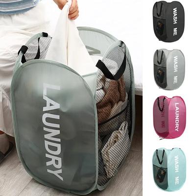 Cesto de ropa sucia plegable de malla portátil, de apertura amplia, transpirable y plegable, ahorra espacio, ideal para viajes, dormitorios y baños.