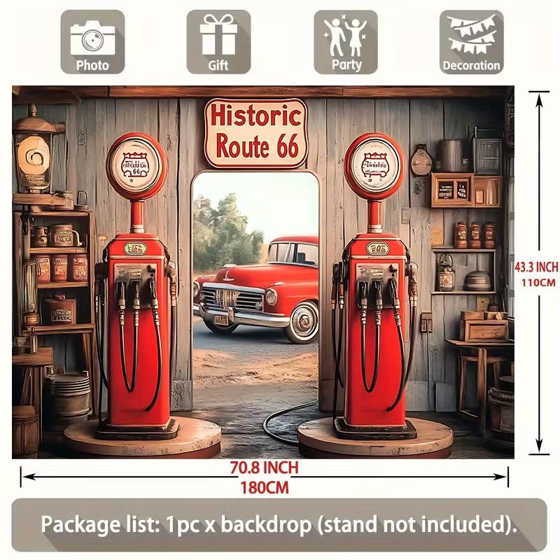 Historic Route 66 Gas Pump Backdrop Retro Gas Station Party Photo Background