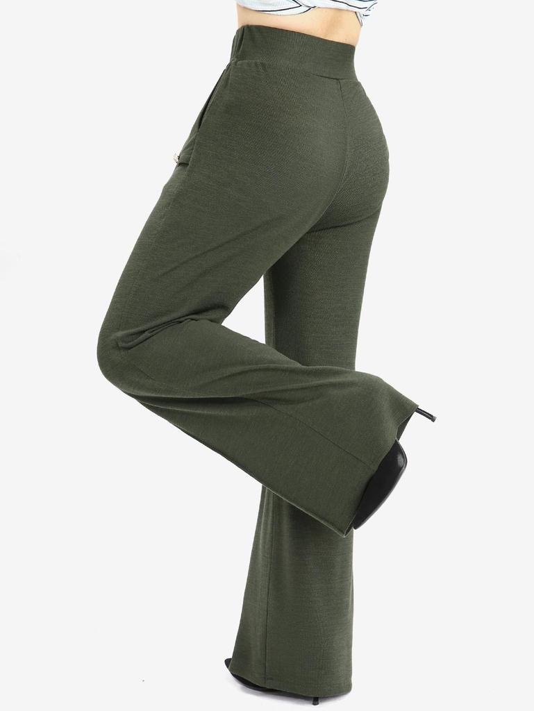 Rosegal Plus Size Pintuck Buckles Waist Pockets Buttons Wide Leg Pants