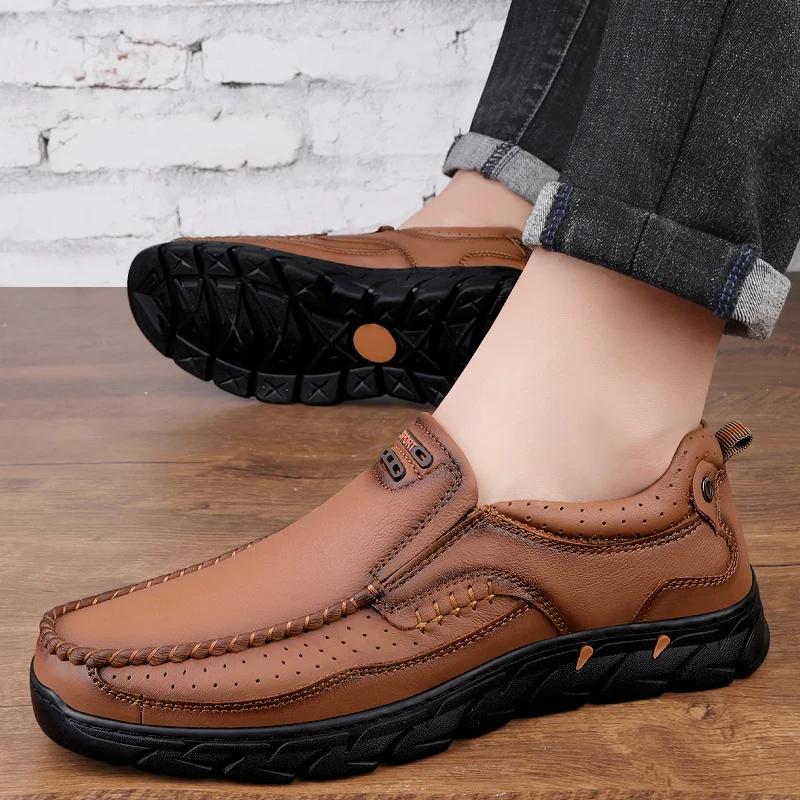 Genuine Leather Handmade Shoes  Casual Shoes For Men Flat Platform Walking Shoe Outdoor Footwear Loafers Breathable Sneakers