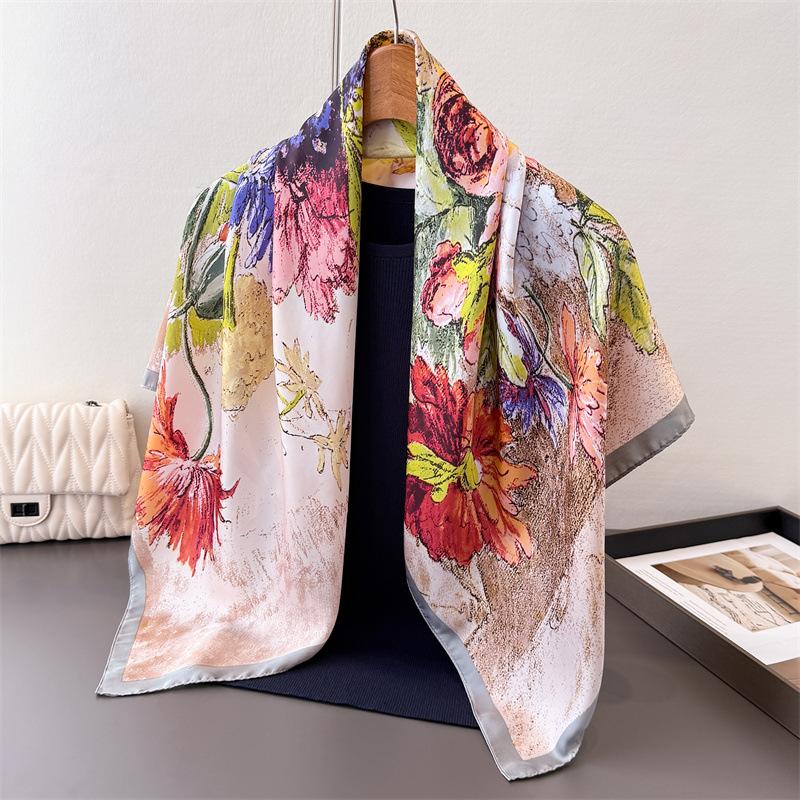 

Artistic Atmosphere Simulation Silk Printing Large Square Scarf Silk Scarf Shawl Headscarf Beach Scarf Neck Protection Scarf 90*90cm