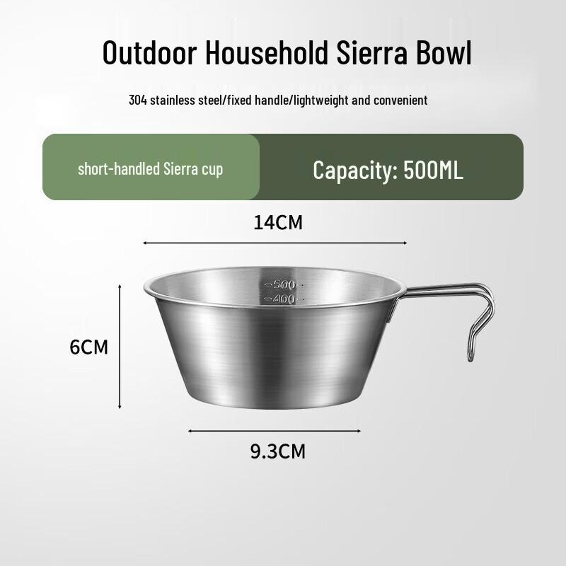 FATTBAO 304 Stainless Steel Camping Bowl 500ml Fixed Handle
