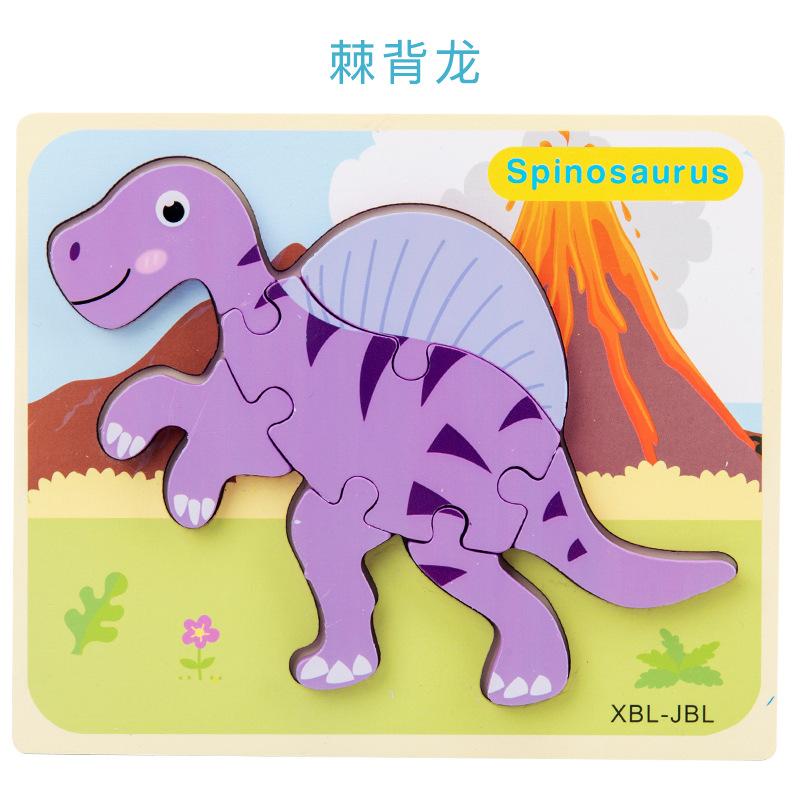Dřevěné Vzdělávací Kognitivní Dětské Vzdělávací Hračky Stavební Kostka Tvar Dinosaurus Párování 3D Trojrozměrné Puzzle
