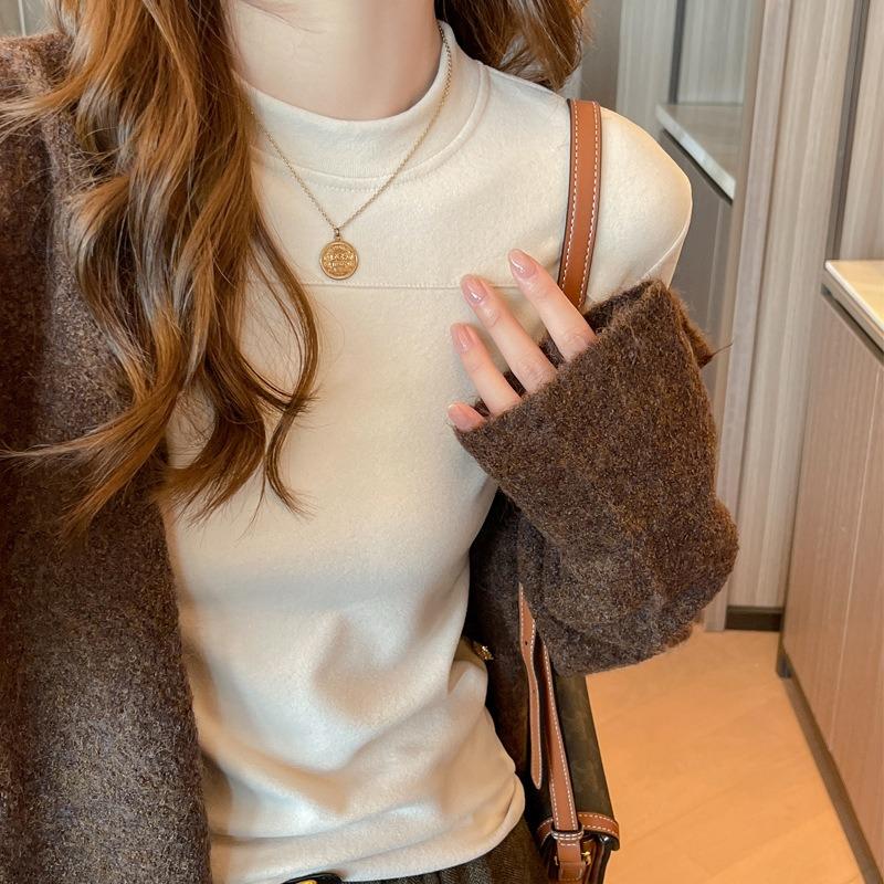 Autumn and Winter Women's Round Neck Long Sleeve Small Standing Neck Bottom Top