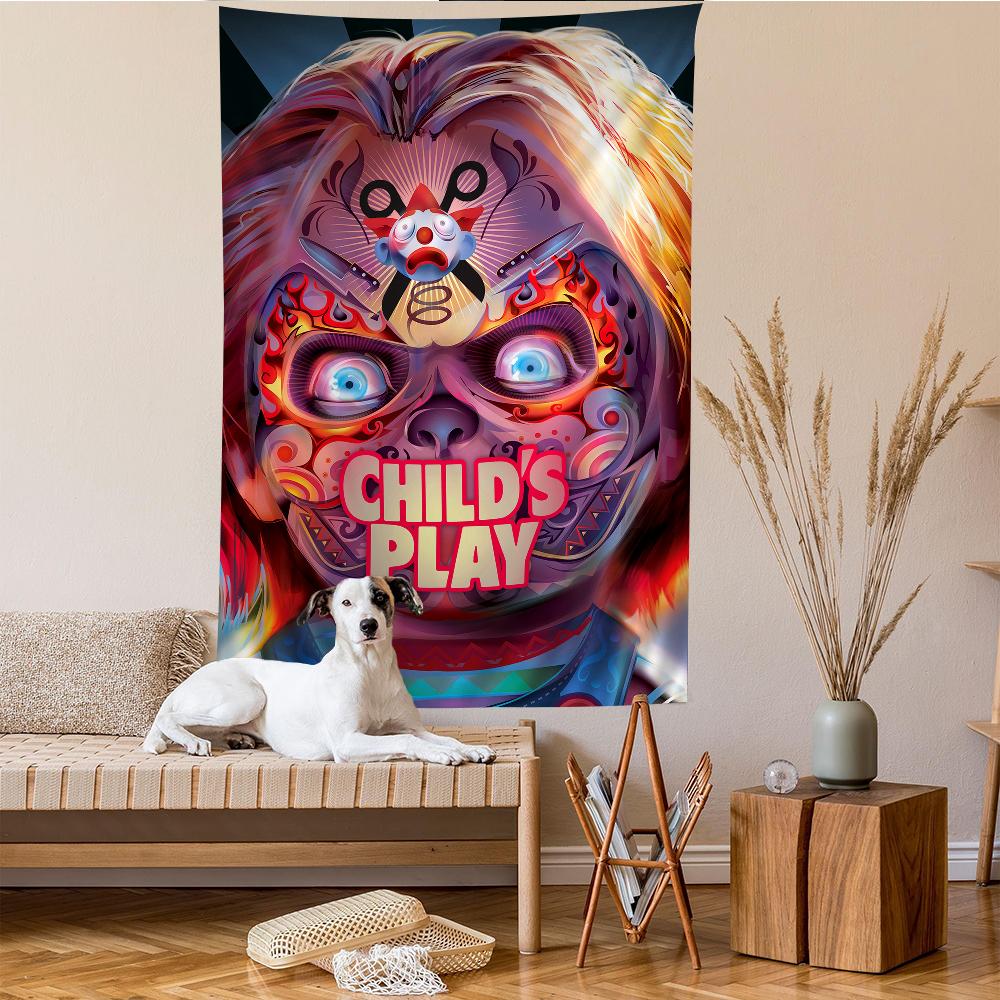 Classic Chucky Horror Movie Anime Tapestry Hippie Flower Wall Carpets Dorm Decor Wall Hanging Home Decor