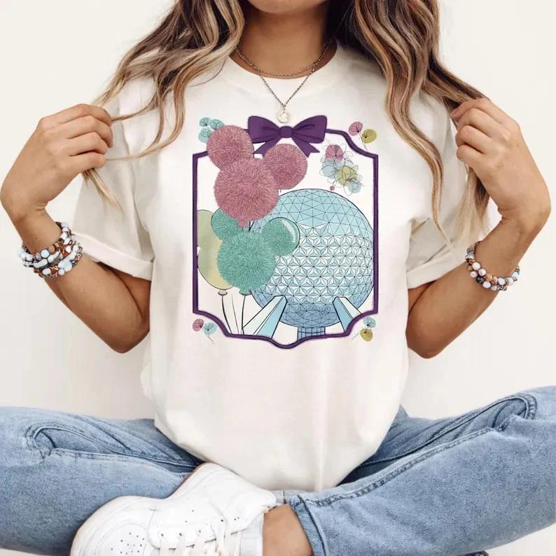Epcot Shirt Coquette Bow Pastel Mickey Balloons S