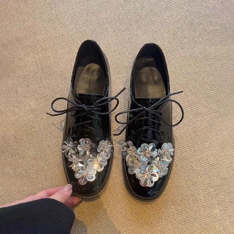 Silvers Flowers Bling Bling Women Ballet Shoes Round Toe Hollow Flats Casual Shoes Women's Summer Mary Jane Sneakers